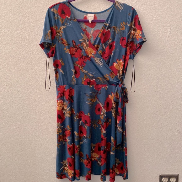 Blue and red floral dress! Large. Brand is Kaileigh. Worn once. Short sleeves. - Picture 1 of 5
